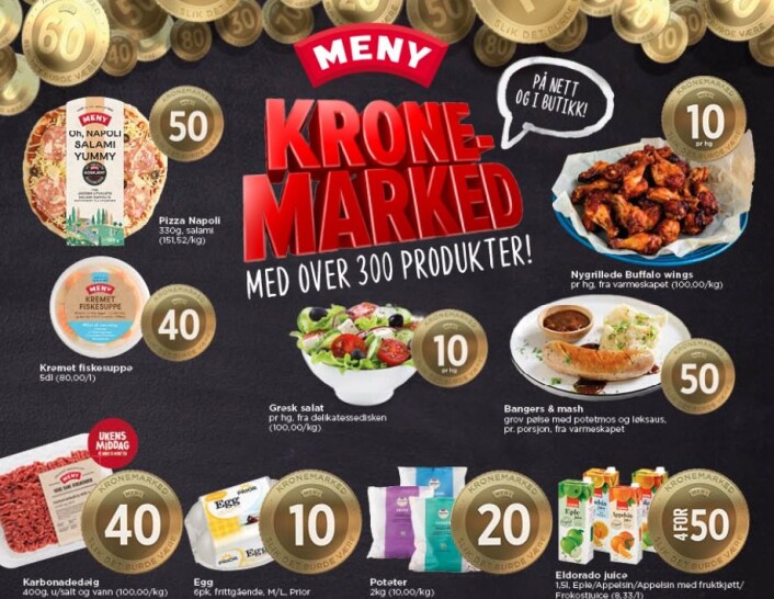Her er forsiden på Meny-kjedens kundeavis den siste uken. Hvor mye av maten er fra dyr og hvor mye er fra planter? Her er forsiden på Meny-kjedens kundeavis den siste uken. Hvor mye av maten er fra dyr og hvor mye er fra planter?