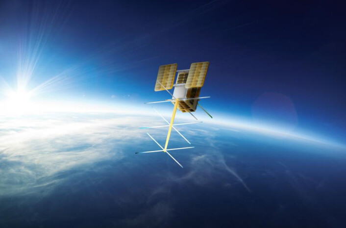 Den norske satellitten NorSat-2 skal blant annet kartlegge skipstrafikk og prøve ut et nytt system for datakommunikasjon mellom landstasjoner og skip. (Illustrasjon: Norsk Romsenter) Den norske satellitten NorSat-2 skal blant annet kartlegge skipstrafikk og prøve ut et nytt system for datakommunikasjon mellom landstasjoner og skip. (Illustrasjon: Norsk Romsenter)