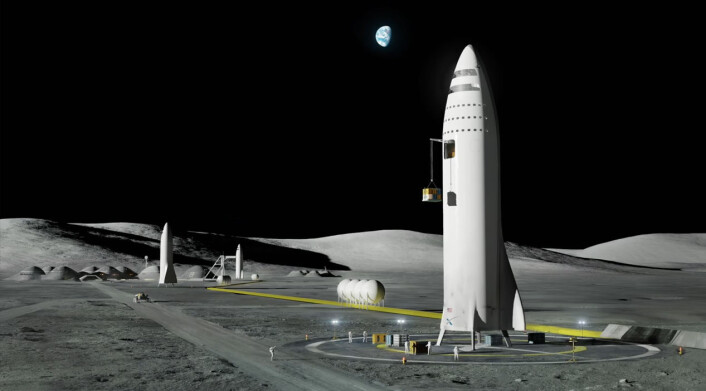 Romskipet BFR skal kunne gjennomføre en måneferd og returnere til Jorda med bare én drivstoffylling i jordbane. Alle deler av romskipet er gjenbrukbare. (Illustrasjon: SpaceX, fra YouTube-video av foredraget Elon Musk holdt på romkongressen IAC i Adelaide, Australia 20.9.2017) Romskipet BFR skal kunne gjennomføre en måneferd og returnere til Jorda med bare én drivstoffylling i jordbane. Alle deler av romskipet er gjenbrukbare. (Illustrasjon: SpaceX, fra YouTube-video av foredraget Elon Musk holdt på romkongressen IAC i Adelaide, Australia 20.9.2017)