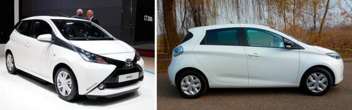 Toyota Aygo mot Renault Zoe (t.h.) (Foto: Norbert Aepli, Switzerland, <a href="http://creativecommons.org/licenses/by/3.0">CC-BY-SA</a>/Grey Geezer) Toyota Aygo mot Renault Zoe (t.h.) (Foto: Norbert Aepli, Switzerland, <a href="http://creativecommons.org/licenses/by/3.0">CC-BY-SA</a>/Grey Geezer)