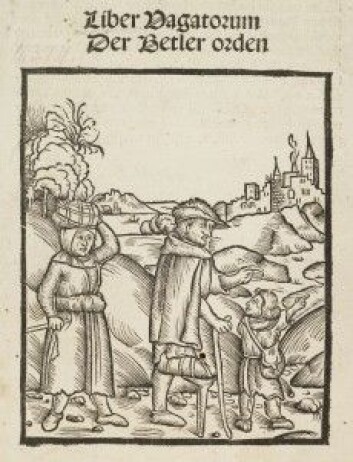 En tiggerfamilie på vei mot byen. Er de ekte eller falske tiggere? Illustrasjon fra heftet om tiggerne som ble utgitt første gang i 1510 og som Luther ble så begeistret over at han skrev forord til det. En tiggerfamilie på vei mot byen. Er de ekte eller falske tiggere? Illustrasjon fra heftet om tiggerne som ble utgitt første gang i 1510 og som Luther ble så begeistret over at han skrev forord til det.