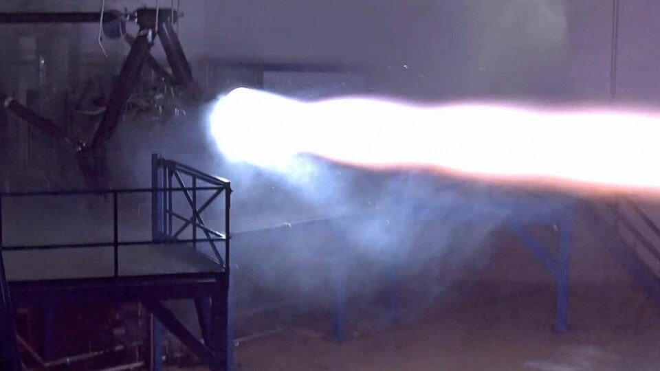 Motorprøve av tidlig utgave av Raptor, september 2015. (Foto: SpaceX)