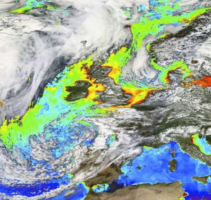 Oversikt fra NASA som viser forekomsten av klorofyll i atmosfæren i juli måned. Jo varmere farge, jo mer klorofyll – og der det er klorofyll, kan det også være selen. (Illustrasjon: NASA Worldview) Oversikt fra NASA som viser forekomsten av klorofyll i atmosfæren i juli måned. Jo varmere farge, jo mer klorofyll – og der det er klorofyll, kan det også være selen. (Illustrasjon: NASA Worldview)