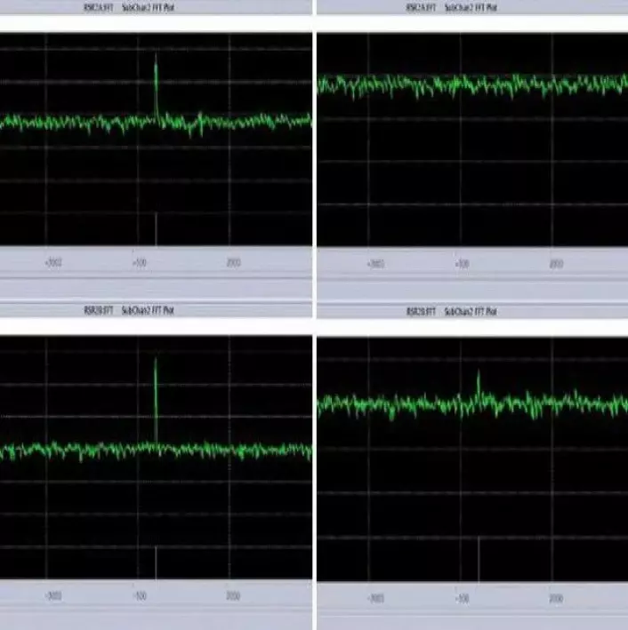 Slik så det ut for forskerne da de mistet signalet til Cassini klokken 13.55 norsk tid fredag 15. september 2017. Signaltapet ble indikert av fraværet av en grønn topp (til høyre). (Foto: Nasa)