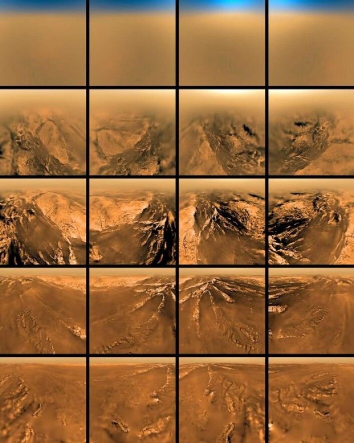 14. januar 2005 lander sonden Huygens, som har tatt turen til Saturn om bord på Cassini, på månen Titan. Før landingen sender Cassini bilder av Titans overflate, der det er enorme sjøer av flytende metan. (Foto: Nasa) 14. januar 2005 lander sonden Huygens, som har tatt turen til Saturn om bord på Cassini, på månen Titan. Før landingen sender Cassini bilder av Titans overflate, der det er enorme sjøer av flytende metan. (Foto: Nasa)