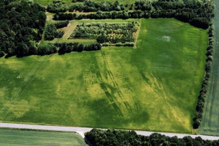 Slik ser plassen ved Ørre ut ovenfra. På luftfotografiet kan man ane hvor de to rekkene av hus har stått gavl mot gavl. (Foto: Lis Helles Olesen) Slik ser plassen ved Ørre ut ovenfra. På luftfotografiet kan man ane hvor de to rekkene av hus har stått gavl mot gavl. (Foto: Lis Helles Olesen)
