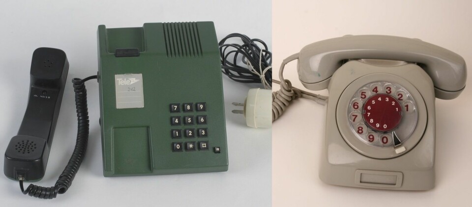 Ord for gamle dingser dør ofte når teknologien utvikler seg. Ordet tastafon har allerede forsvunnet. Snart kan fasttelefon lide samme skjebne. Telefonen med taster (til venstre) fikk sitt eget navn for å skille den fra den eldre dreietelefonen (til høyre). (Foto: Telemuseet CC 2.0 og Ola Nordal CC 3.0, montasje forskning.no)