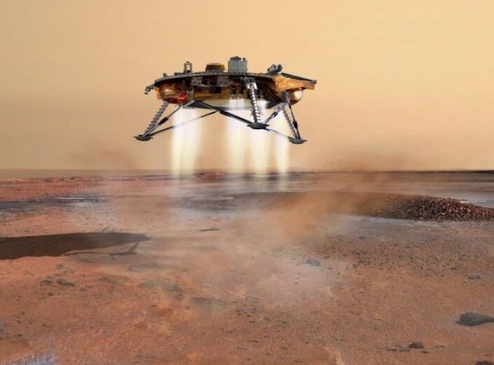 Romfartøyet Phoenix var det første som fant perklorater på Mars, i 2008. Siden er funnet også bekreftet av Mars-roveren Curiosity. Perklorater er kjemiske stoffer som blant annet er kjent for å bli brukt som ingrediens i drivstoff til romfartøy. På jorden studeres forurensning med perklorater grundig fordi de kan påvirke menneskers helse. (Kunstnerillustrasjon: NASA/Corby Waste) Romfartøyet Phoenix var det første som fant perklorater på Mars, i 2008. Siden er funnet også bekreftet av Mars-roveren Curiosity. Perklorater er kjemiske stoffer som blant annet er kjent for å bli brukt som ingrediens i drivstoff til romfartøy. På jorden studeres forurensning med perklorater grundig fordi de kan påvirke menneskers helse. (Kunstnerillustrasjon: NASA/Corby Waste)