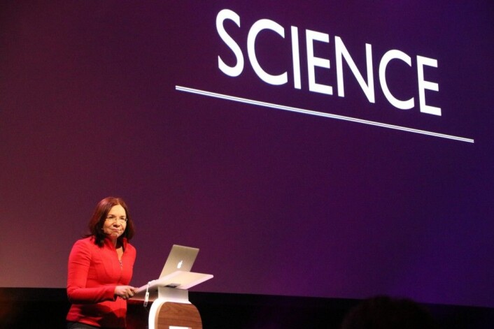 Katharine Hayhoe på Starmus-scenen i Trondheim Spektrum torsdag. (Foto: Lasse Biørnstad) Katharine Hayhoe på Starmus-scenen i Trondheim Spektrum torsdag. (Foto: Lasse Biørnstad)