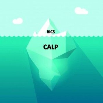 Ofte blir BICS og CALP sammenliknet med en isfjell – den enkle BICS engelsken er det synlige, mens CALP-en ligger dypt under. (Illustrasjon: Shutterstock / NTB scanpix) Ofte blir BICS og CALP sammenliknet med en isfjell – den enkle BICS engelsken er det synlige, mens CALP-en ligger dypt under. (Illustrasjon: Shutterstock / NTB scanpix)